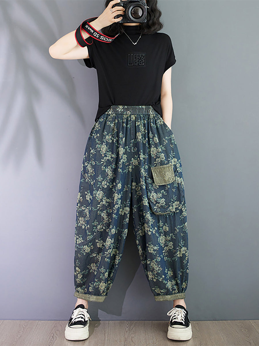 Women Summer Vintage Floral Spliced Harem Pants OO1023