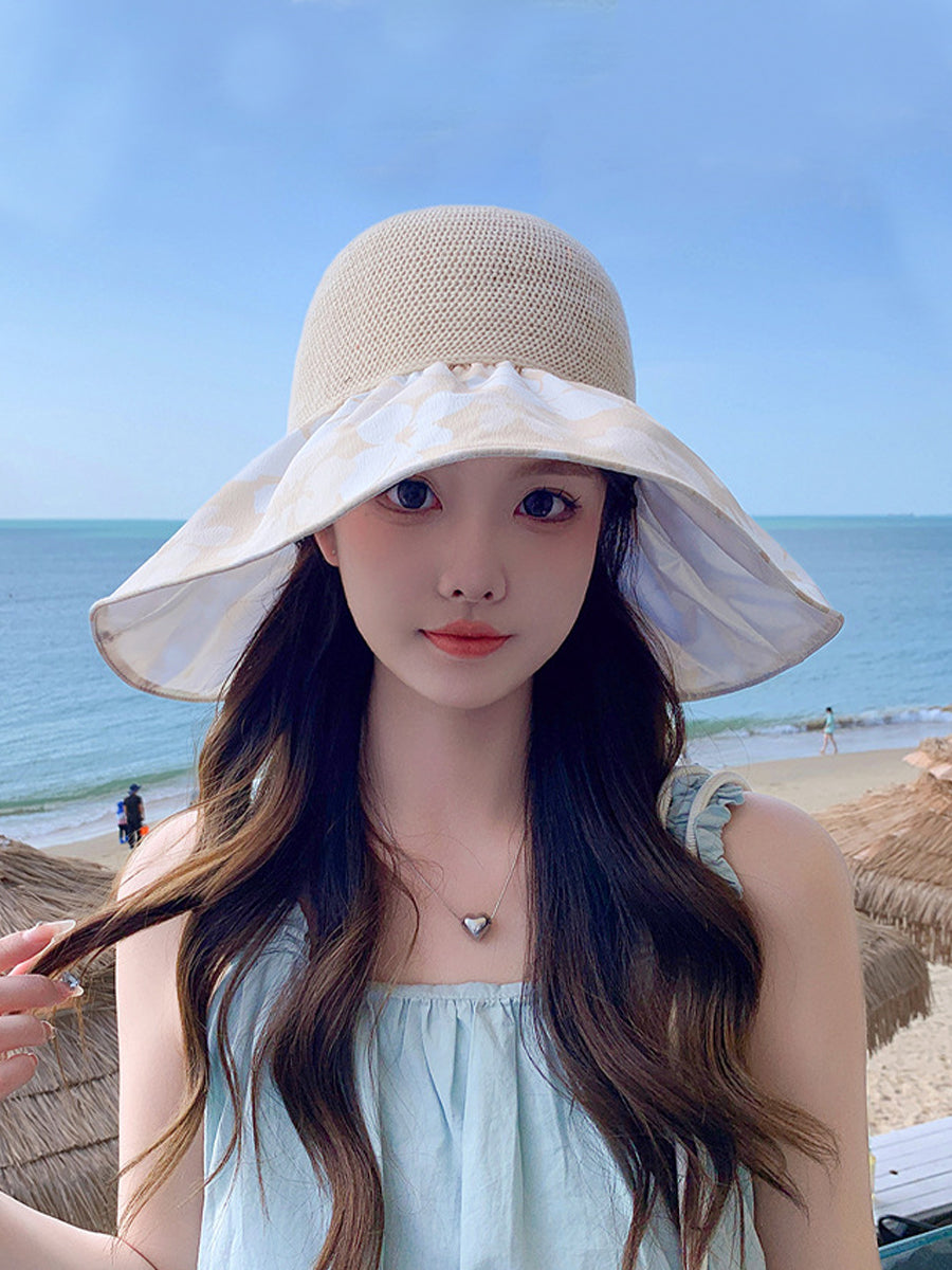 Women Summer Flower Spliced Bowknot Sunproof Hat AA1028