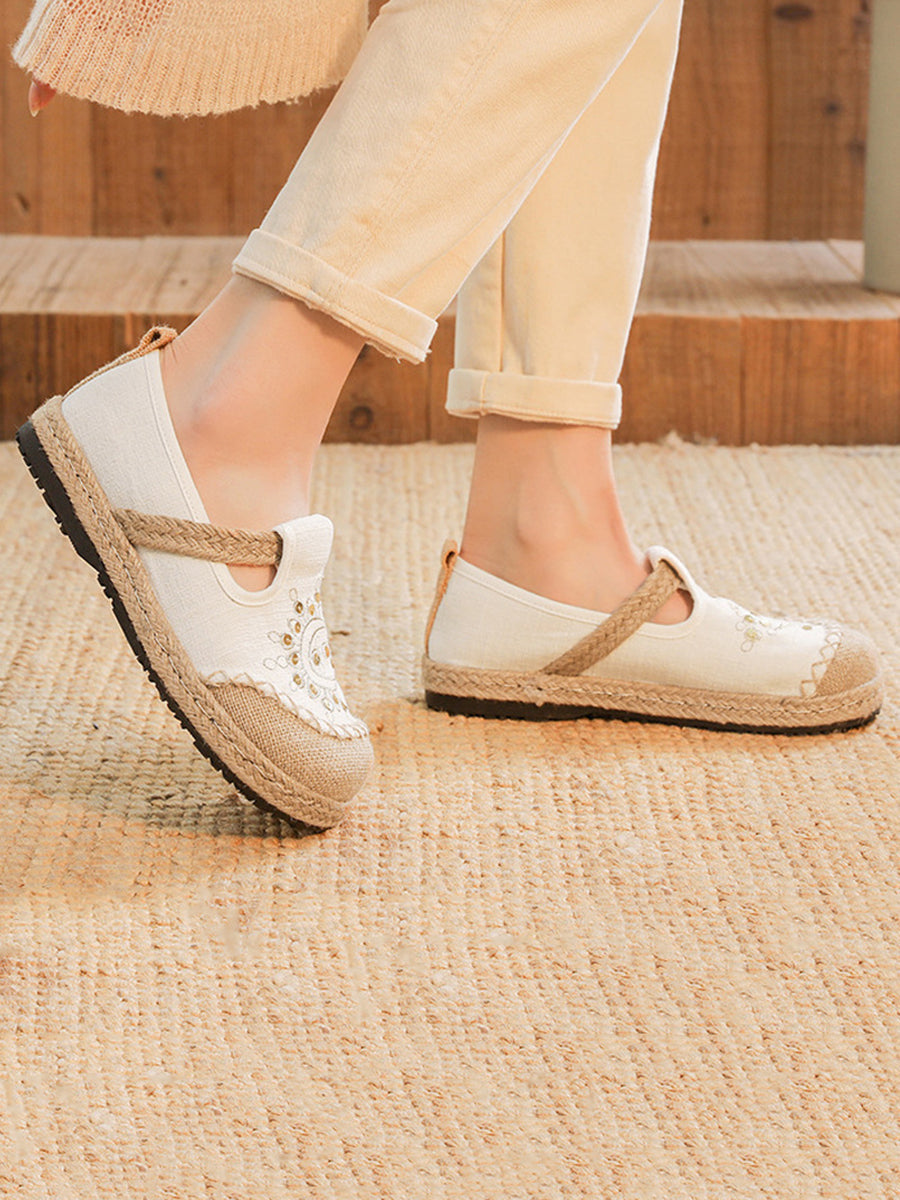 Women Vintage Summer Moon Embroidery Cloth Shoes WE1037