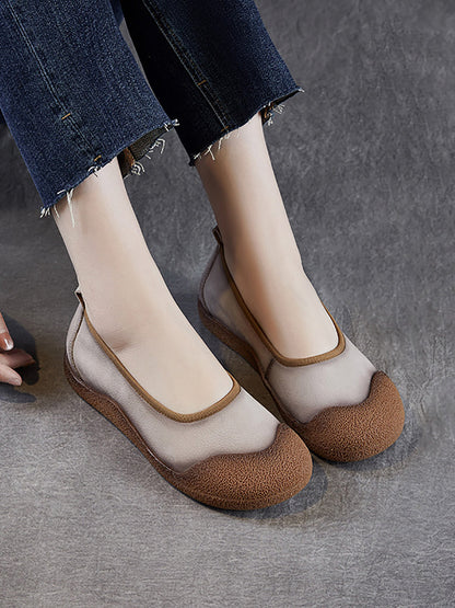 Chaussures plates d'été en cuir véritable pour femmes, colorblock