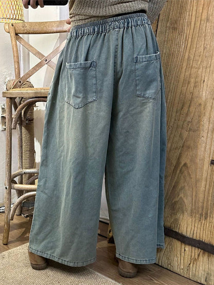 Pantalon large en denim épissé rétro d'été pour femme AS1002