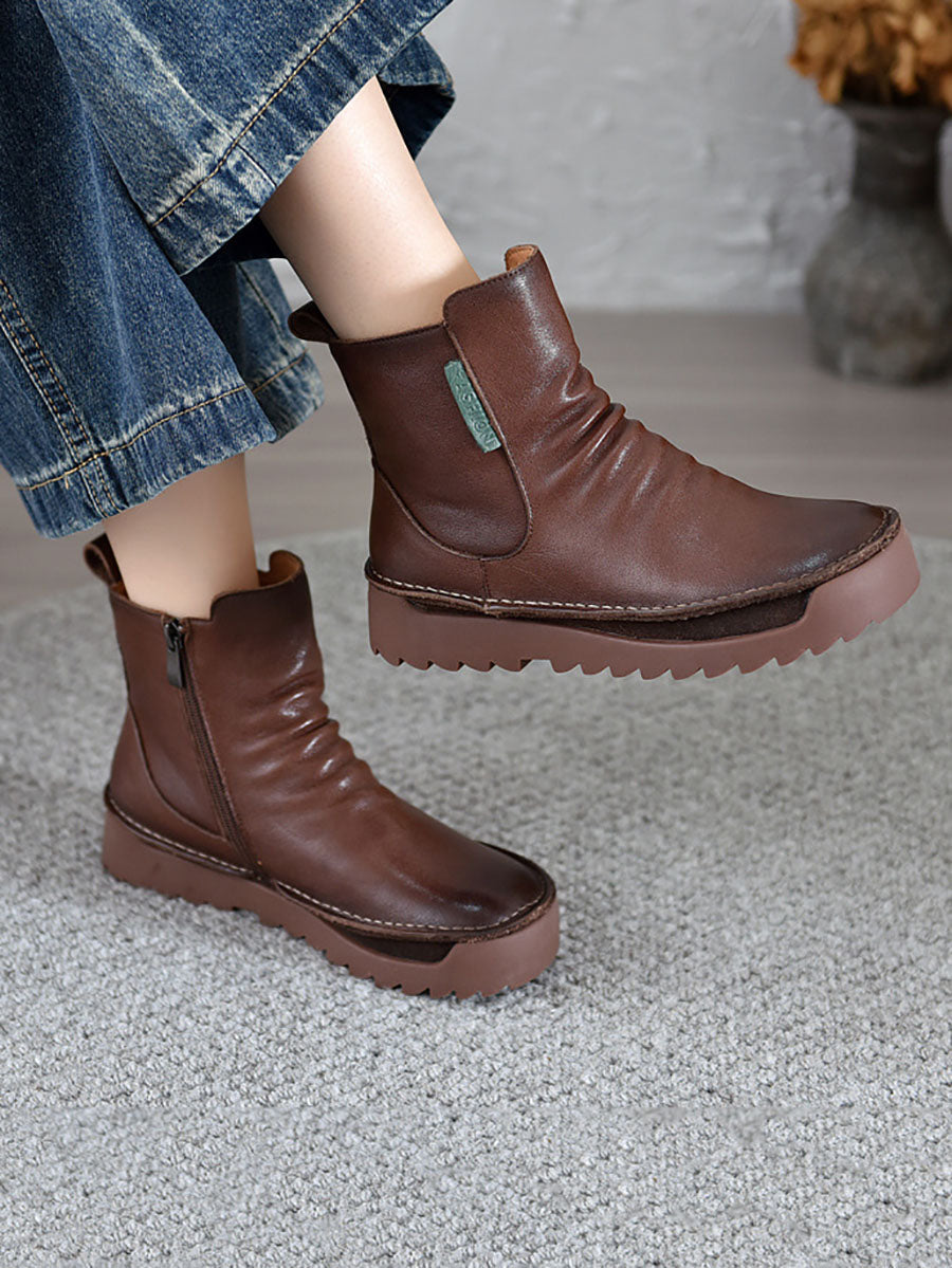 Women Autumn Vintage Leather Spliced Ankle Boots BA1013