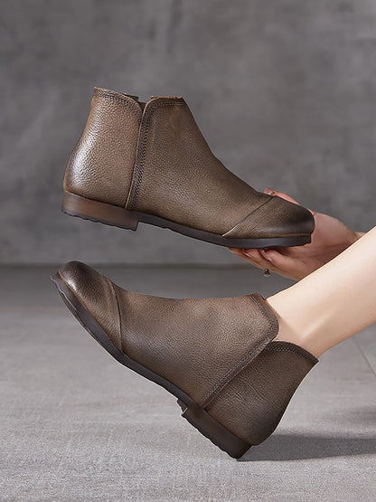 Bottes d'hiver à talons bas en cuir véritable pour femmes AH1082