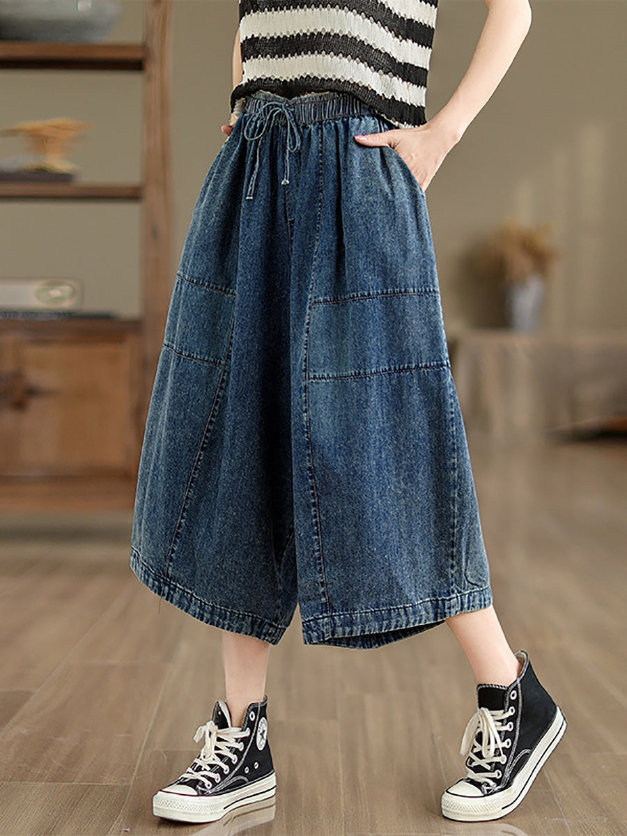 Damen Sommer Casual Solid Denim Spliced ​​Wide-Leg Hose PP1002