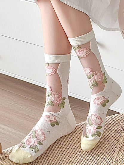 Lot de 3 paires de chaussettes fines en dentelle florale élégante pour femmes ZZ1010