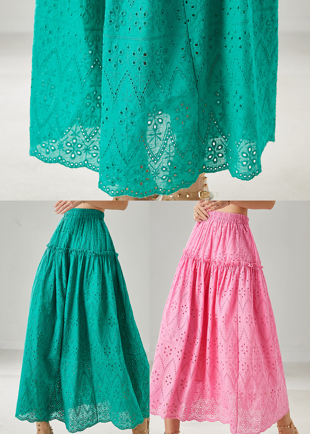 Green Cotton Skirts Ruffled Exra Large Hem Summer AZ1024