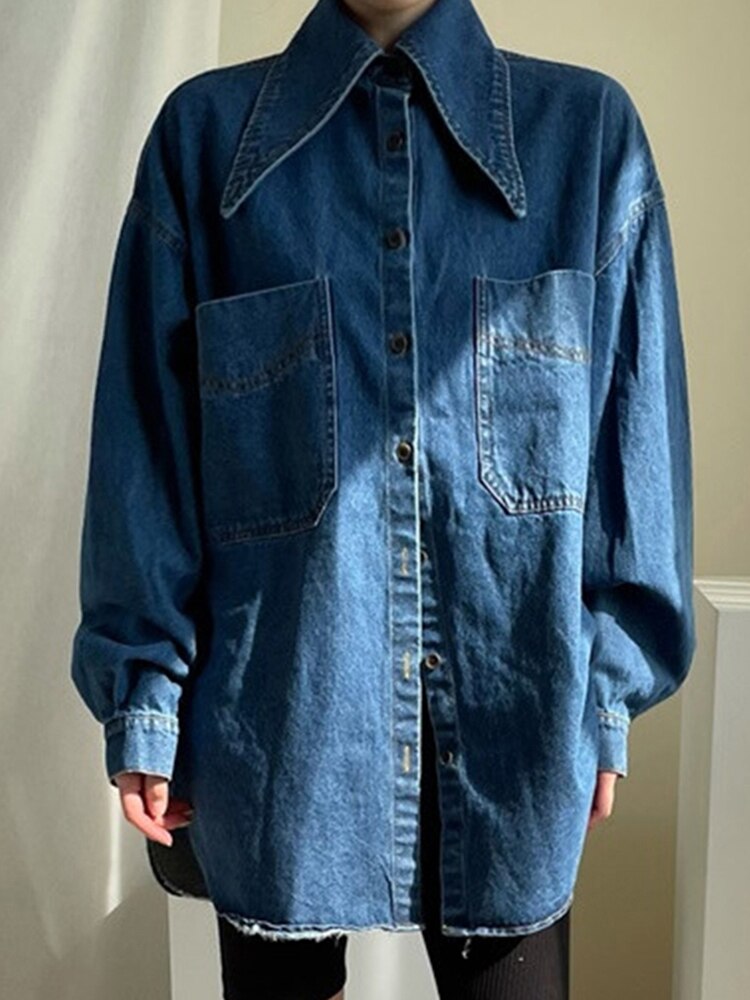 Long Peter Pockets Pan Sleeve Single-breasted Loose Urban Collar