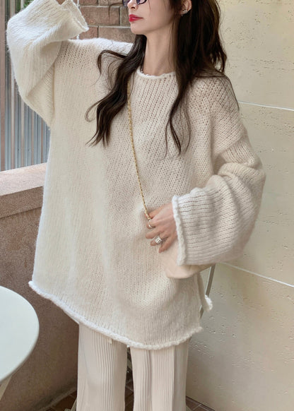 Cute Beige O-Neck Thick Cotton Knit Waistcoat Sweaters And Trousers Three Piece Set Winter WV003