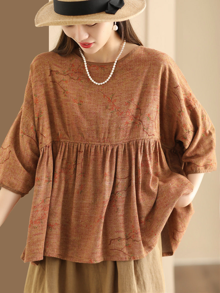 Women Summer Vintage Flower Spliced Loose Shirt XX1047