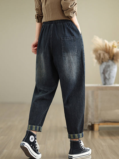 Pantalon sarouel ample en denim pour femme, coupe décontractée, épissé, automne, AT1064