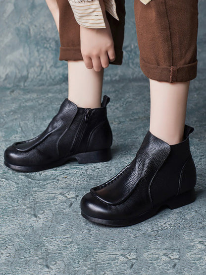 Bottines à talons bas et fermeture éclair en cuir souple pour femmes, automne AH1058