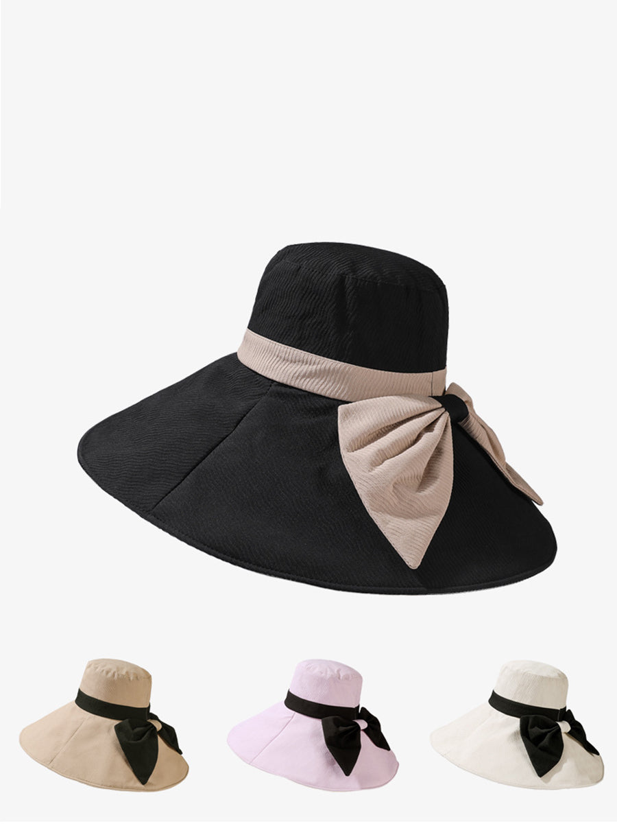 Women Summer Colorblock Sunproof Bowknot Hat QW1022