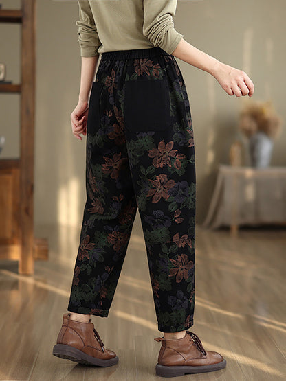 Pantalon sarouel en coton à fleurs vintage pour femme AI1038