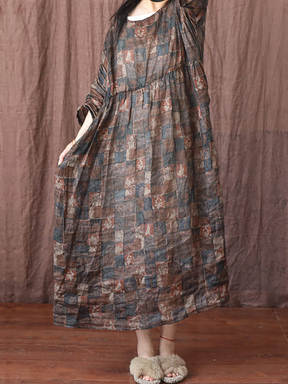 Robe d'été ample à carreaux floraux vintage pour femmes OP1008