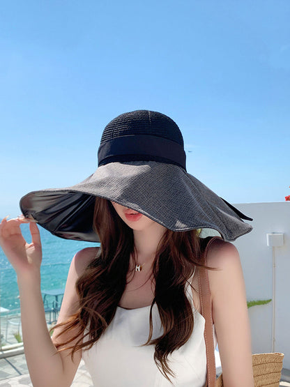 Chapeau d'été à large bord pour femme, résistant au soleil, colorblock, WE1002 