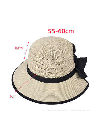 Chapeau de soleil décontracté en paille tissée avec nœud papillon pour femme CC038 