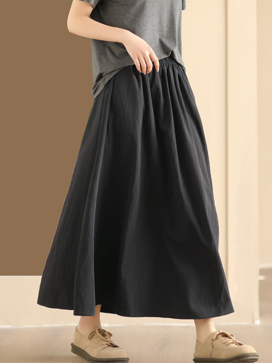 Women Summer Casual Solid Cotton A-shape Skirt KL1014