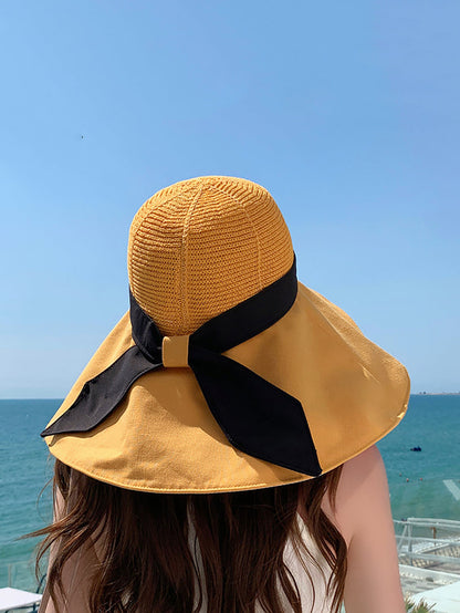 Chapeau d'été à large bord pour femme, résistant au soleil, colorblock, WE1002 