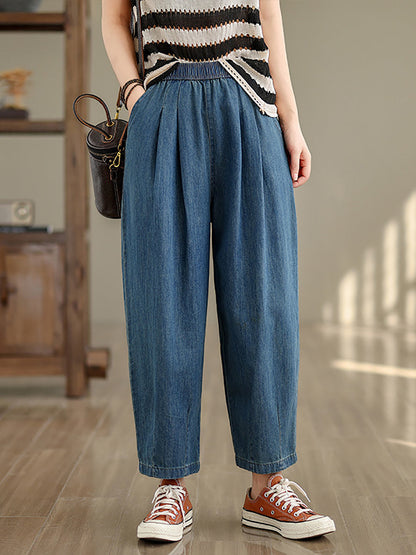 Pantalon sarouel ample en denim uni vintage pour femme OP1007 