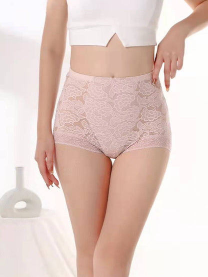 Lot de 3 sous-vêtements sexy en dentelle sans coutures taille haute pour femmes AS1011