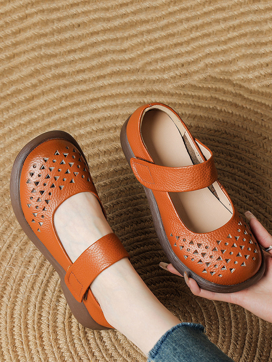 Schuhe Leder Platfrom Out Vintage Hohl Frauen Sommer