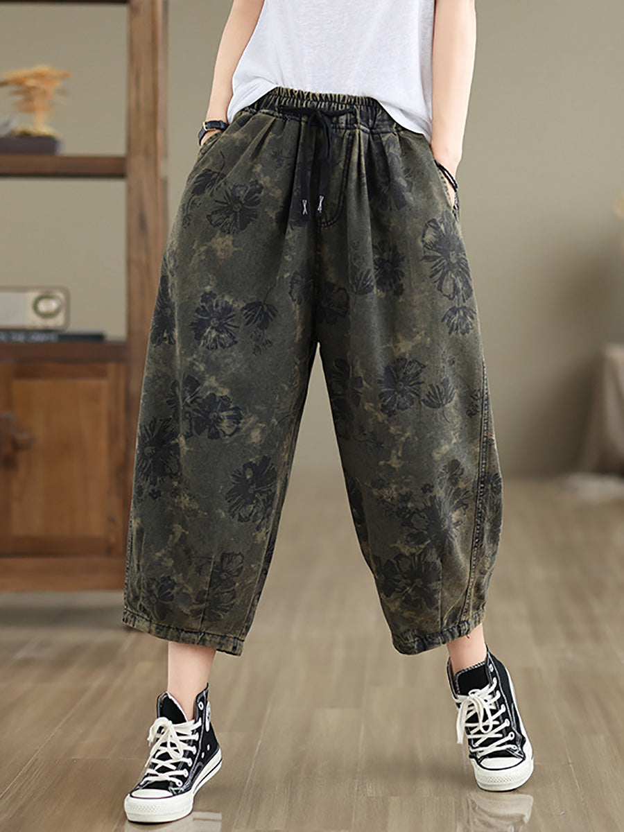 Women Summer Vintage Flower Denim Harem Pants LL034