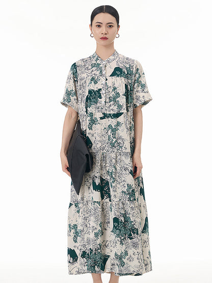 Robe d'été ample à volants et fleurs artistiques pour femmes CC019