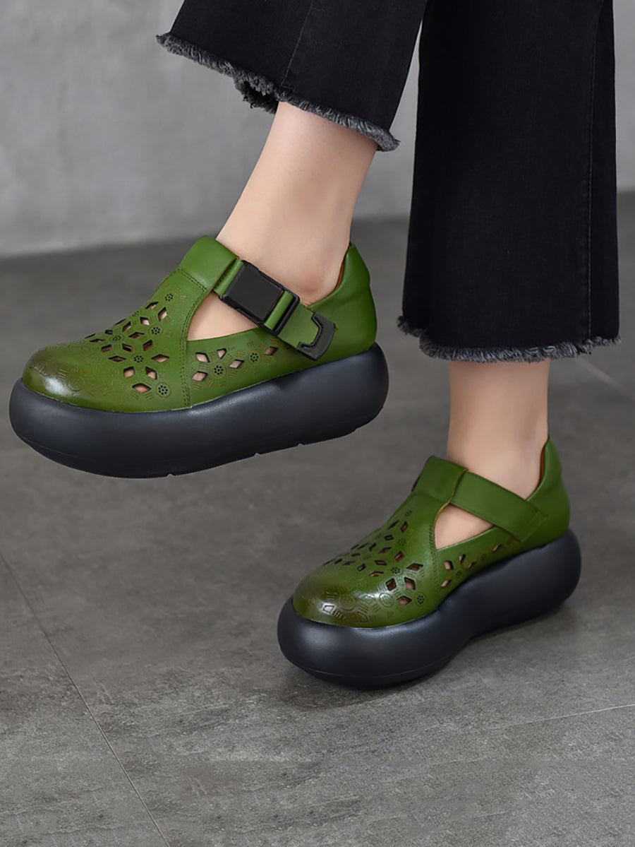 Out Hollow Casual Leder Frauen Echte Schuhe Sommer Plattform