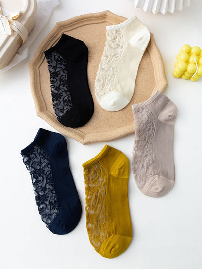 Lot de 5 paires de chaussettes d'été en jacquard fleuri pour femme AA1026