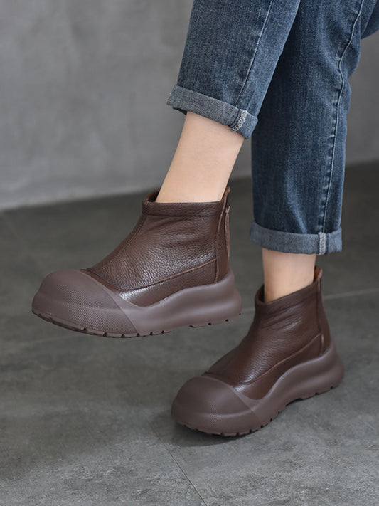 Women Autumn Genuine Leather Solid Platform Ankle Boots AV1007