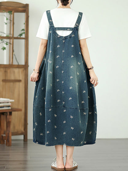 Kleid Overall Denim Bowknot Frauen Sommer Stickerei