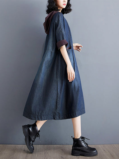 Robe d'été décontractée à capuche en denim épissé pour femmes WE1034