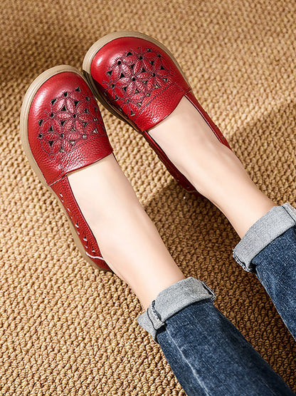 Chaussures mi-hautes en cuir à fleurs pour femmes, talon souple, été