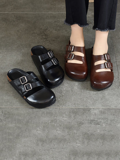 Chaussons plats Birkenstock d'été en cuir massif pour femmes AH615