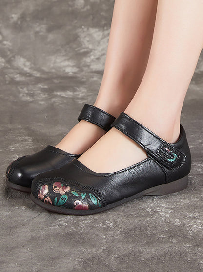 Chaussures d'été en cuir à imprimé floral ethnique pour femmes XX1052