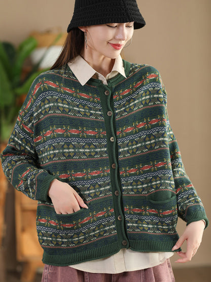 Damen Herbst Baumwolle Strick Cardigan Pullover AT1022 