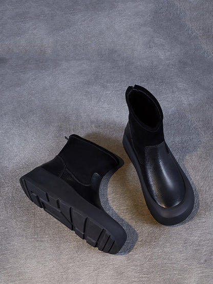 Bottines à plateforme en cuir véritable pour femme QU016