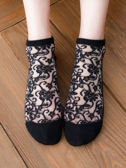 Lot de 5 paires de chaussettes d'été en jacquard fleuri pour femme AA1026