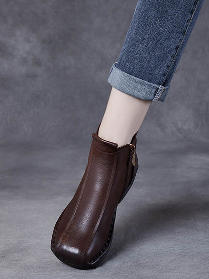 Bottes mi-talons en cuir véritable pour femme, automne AH1050