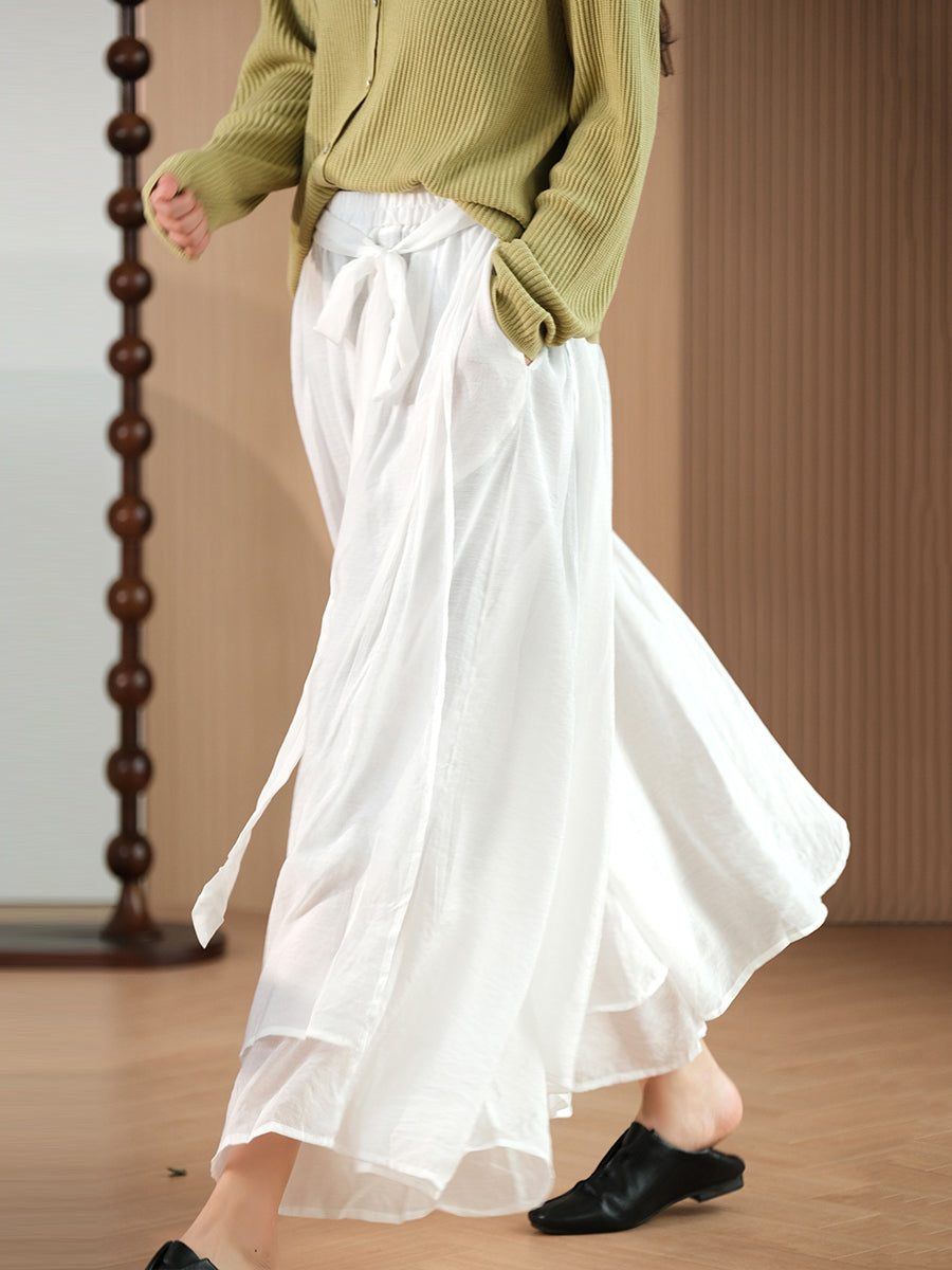 Plus Size Women Artsy Dual-Layer Strap Wide-leg Pants PA1037