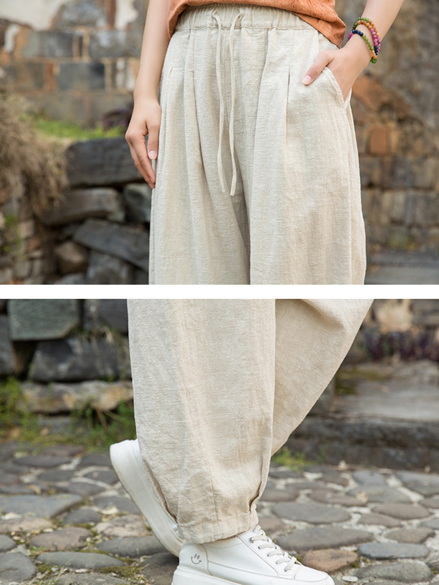 Pantalon d'été droit en ramie pure pour femme, couleur usée 