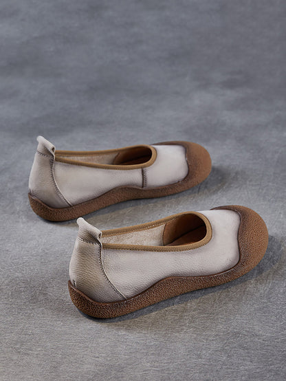 Chaussures plates d'été en cuir véritable pour femmes, colorblock