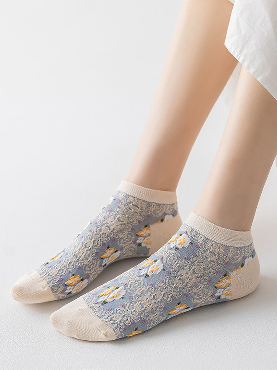 4 Paar Damen Sommersocken mit Blumen-Jacquardmuster AS1009