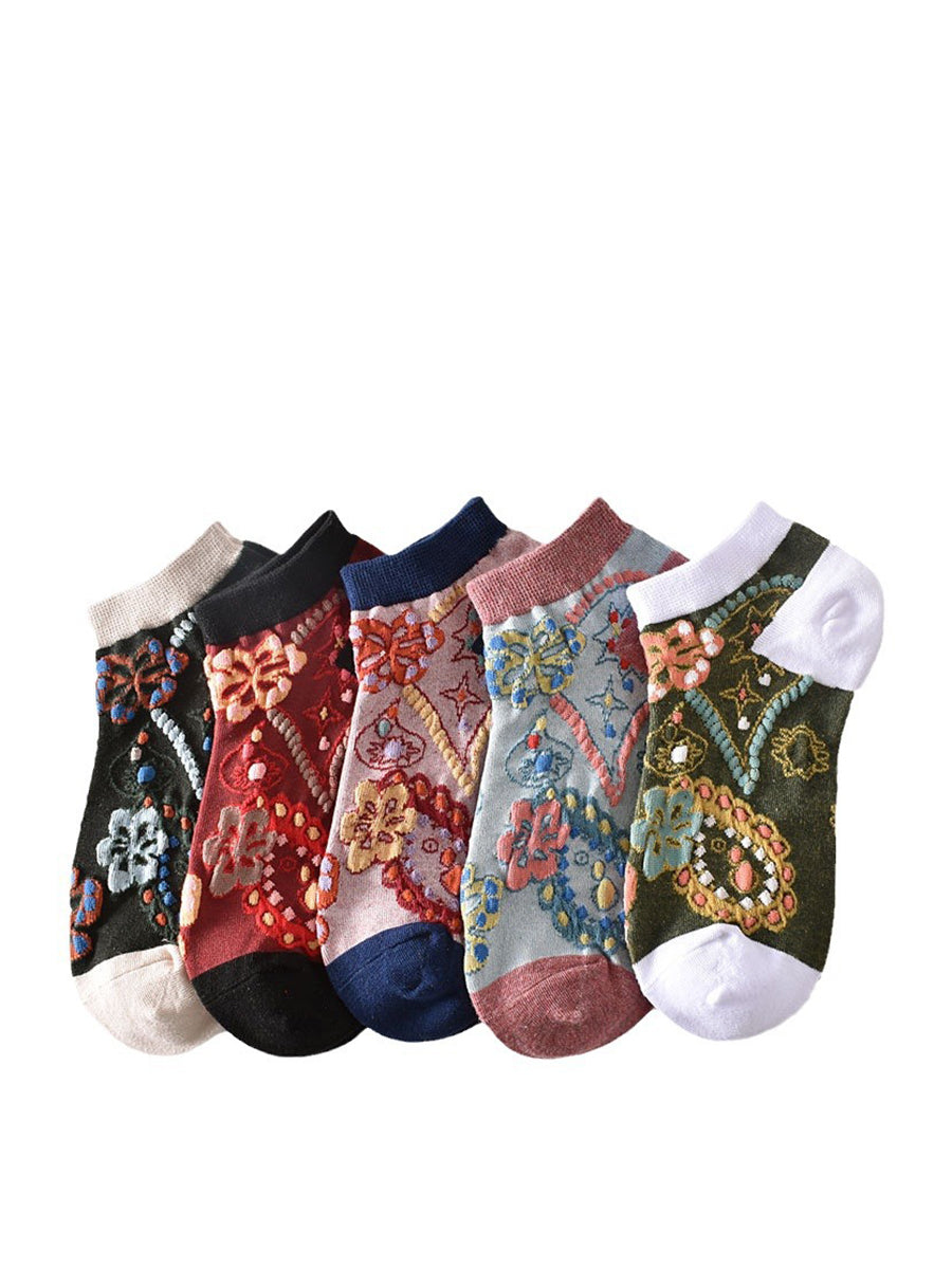 5 Pairs Women Summer Flower Jacquard Short Socks CO1040