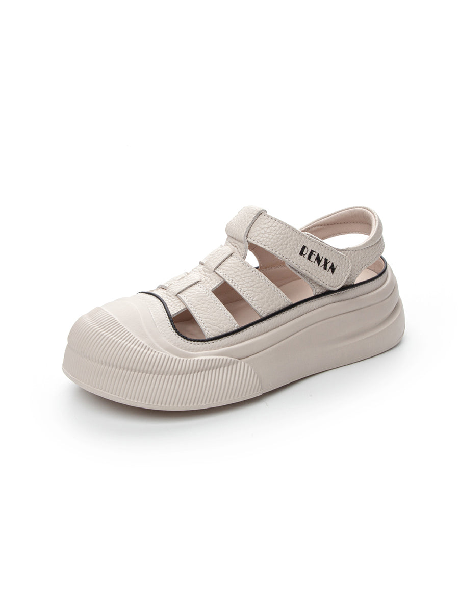 Damen Sommer Sandalen aus massivem Leder mit Plateausohle UI1019