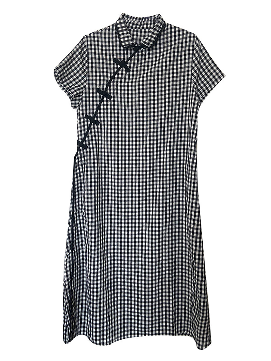 Plus Size Damen Sommer Vintage Plaid Frosch Lockeres Kleid WE1031 