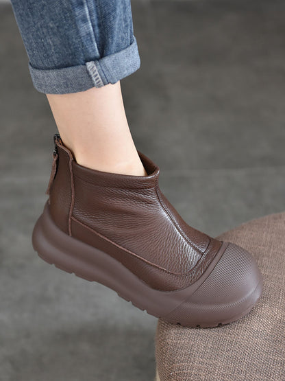 Bottines à plateforme solide en cuir véritable pour femmes, automne AV1007