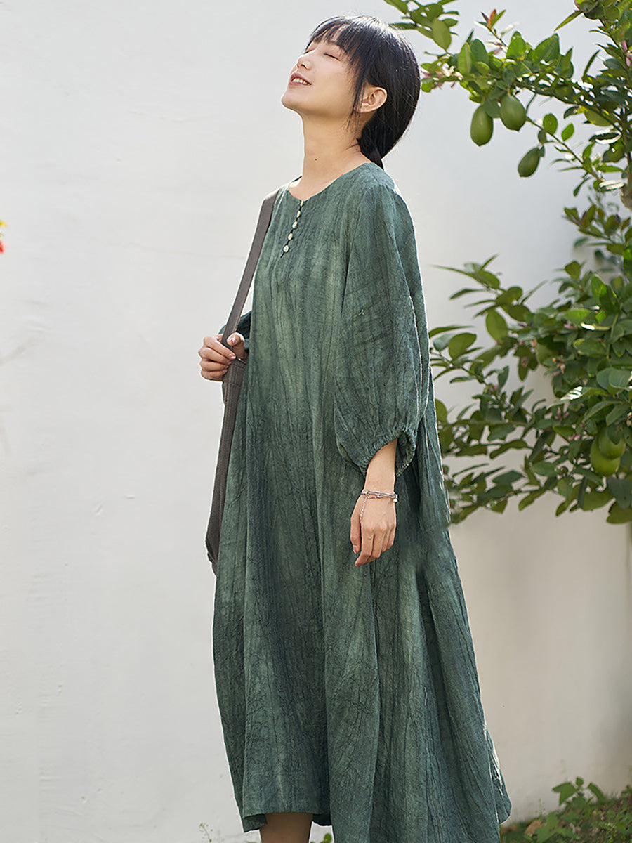 Women Summer Vintage Solid Loose Linen Dress ZZ1037