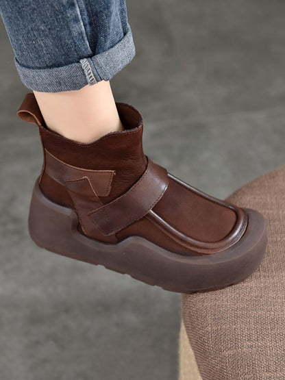 Bottes à plateforme épissées en cuir véritable pour femmes AV1064