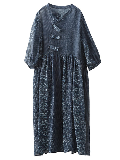 Robe d'été vintage à imprimé floral en ramie pour femme PP1013